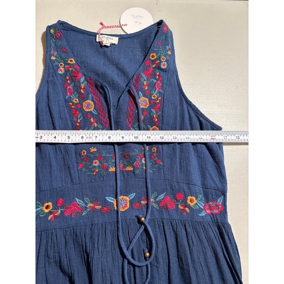 Umgee Maxi Dress Women Size Small Blue Embroidered Floral Tie Front Sleeveless - Picture 7 of 13
